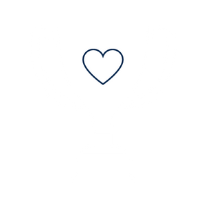 White outline of a trophy with a blue heart